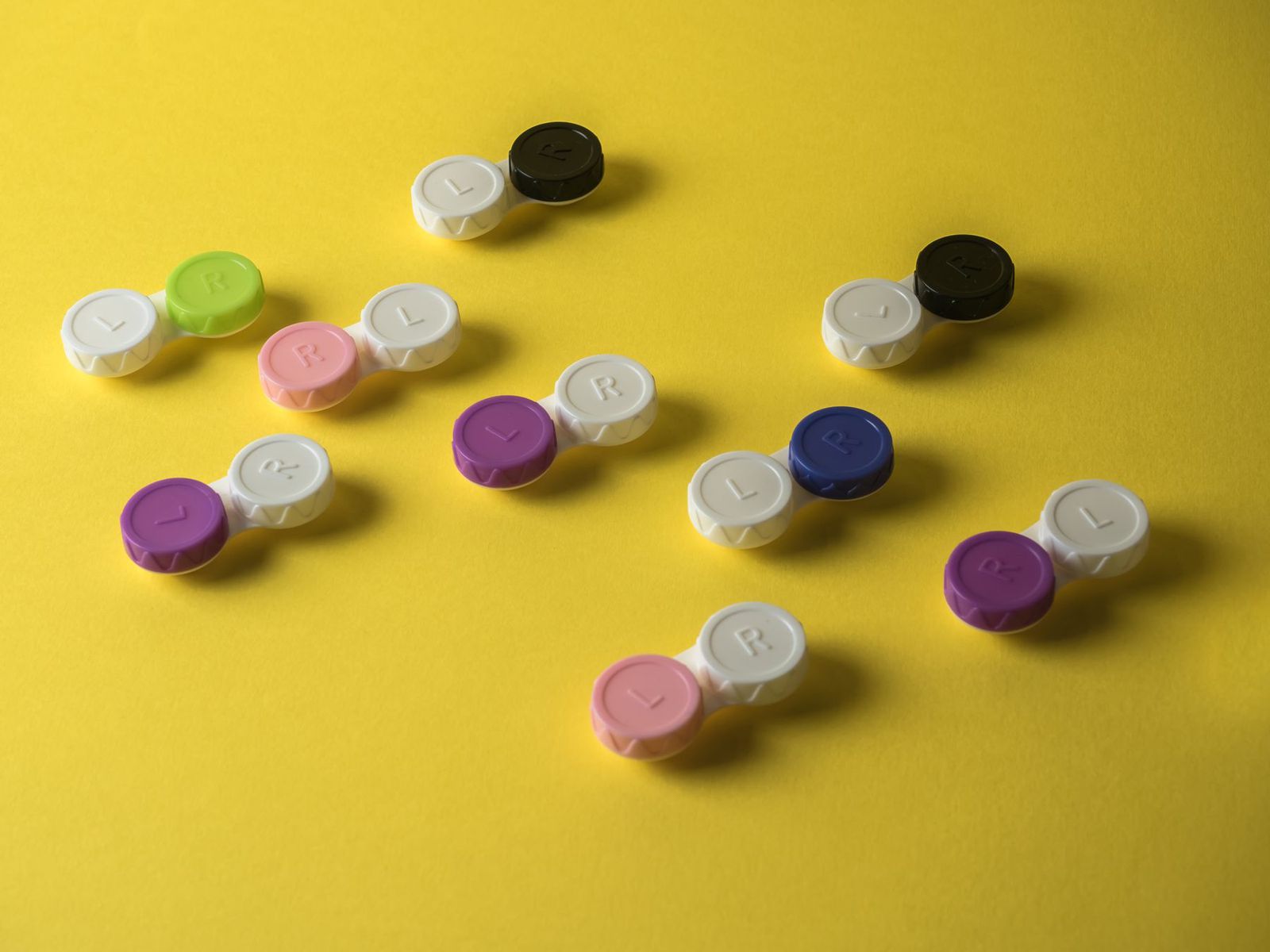 Contact lens cases in different colours
